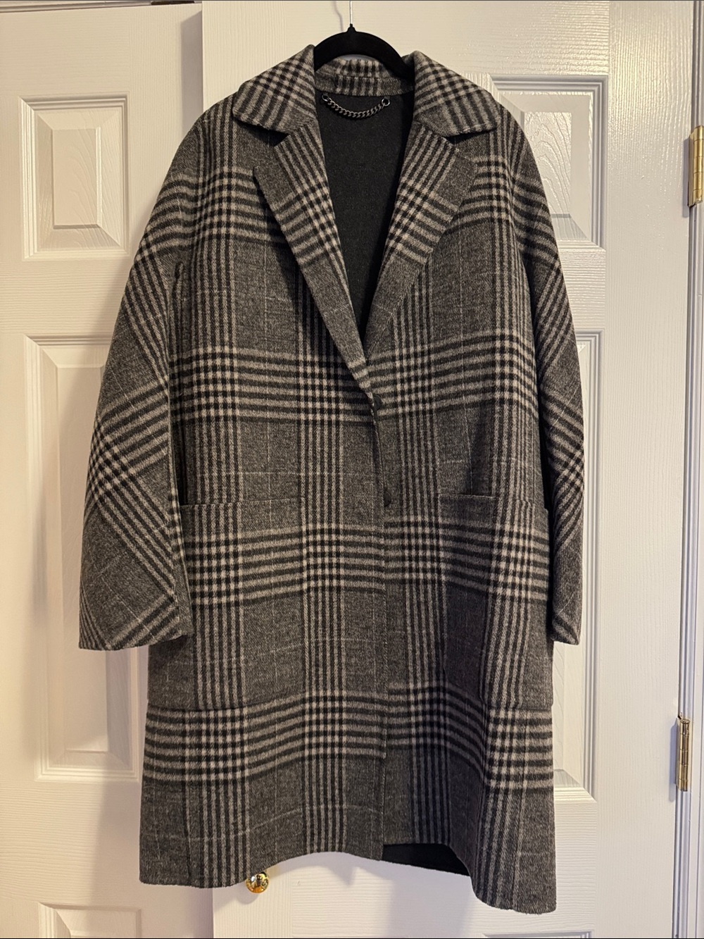 Whistles Gray Plaid Women’s Coat - Classic Oversized Jacket - Size S